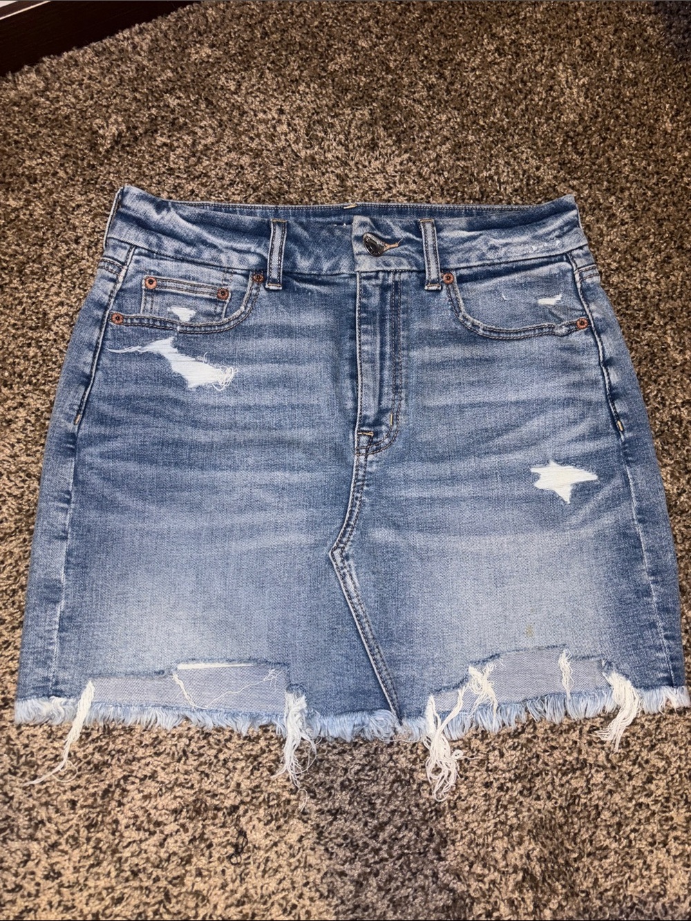 NWOT American Eagle Outfitters Light Blue Distressed Denim Mini Skirt